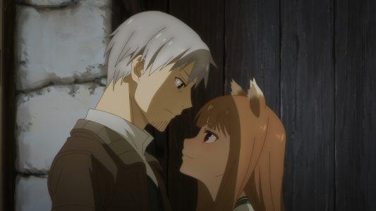 romantic anime scene between fox girl and human