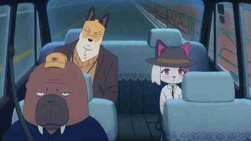 Odokawa driving his taxi at night in Odd Taxi
