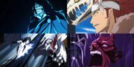 Collage of Bleach arcs - Renji bankai, Vasto Lorde Ichigo, Yhwach and Kenpachi bankai