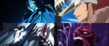 Collage of Bleach arcs - Renji bankai, Vasto Lorde Ichigo, Yhwach and Kenpachi bankai