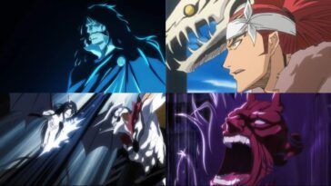 Collage of Bleach arcs - Renji bankai, Vasto Lorde Ichigo, Yhwach and Kenpachi bankai