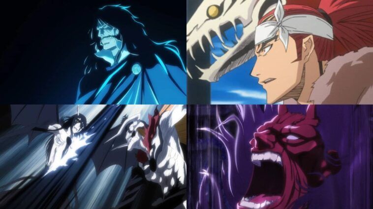 Collage of Bleach arcs - Renji bankai, Vasto Lorde Ichigo, Yhwach and Kenpachi bankai