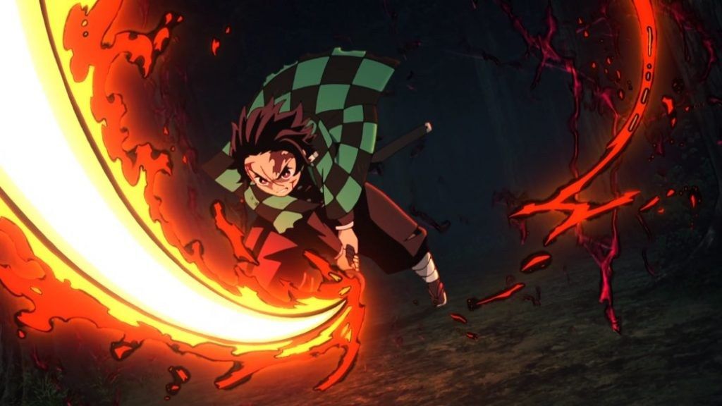Tanjiro combining Hinokami and Water techniques against Rui in Demon Slayer episode 19