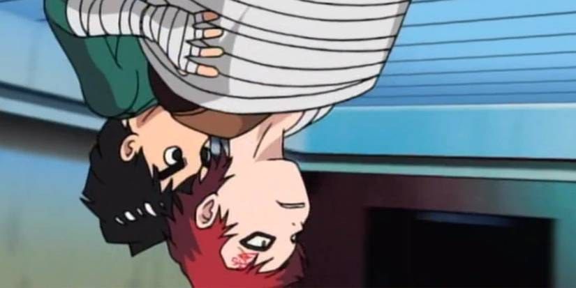 Rock Lee unleashing the Primary Lotus on Gaara in the Naruto chunin exam